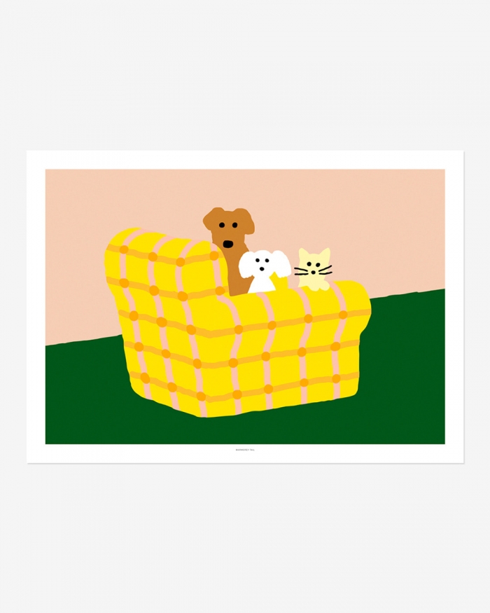 ARMCHAIR DOGS & CAT POSTER